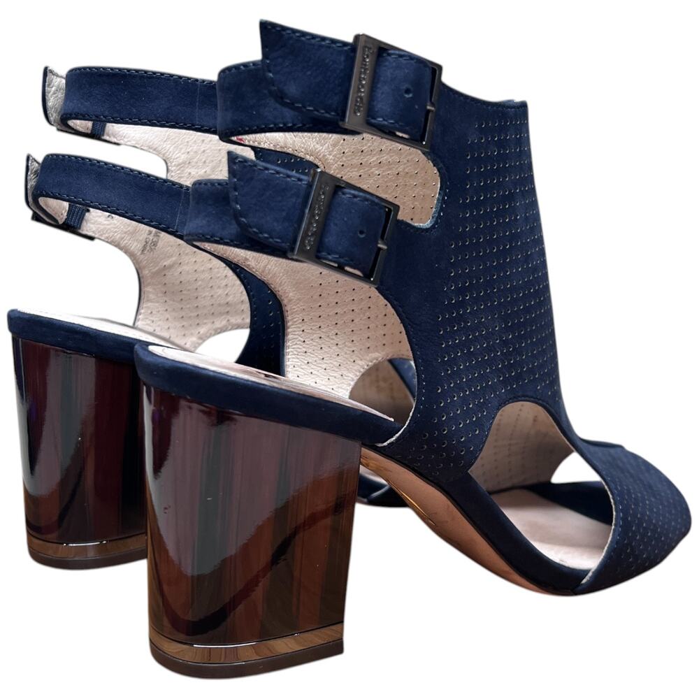 LOUISE ET CIE Lo-Vanita Women's 38.5/US 8.5 Navy Suede Sandal Tortoise Heel - Picture 3 of 16